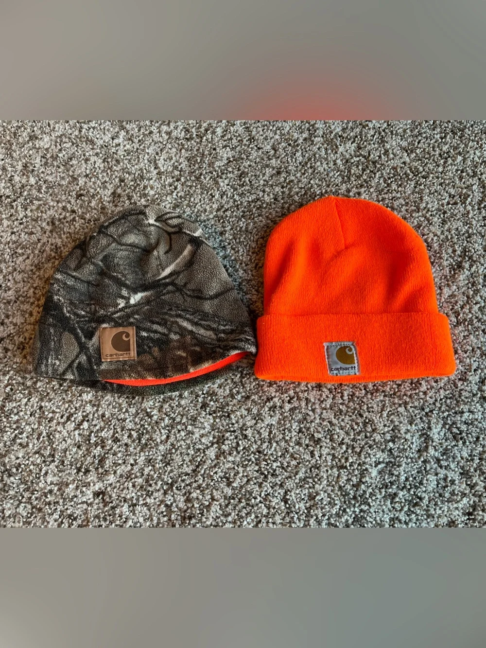 Carhartt Camo Lined & Blaze Orange Knit Beanie Duo Youth.